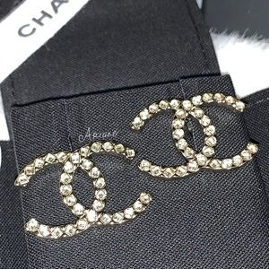 Chanel large gold CC earrings with crystals